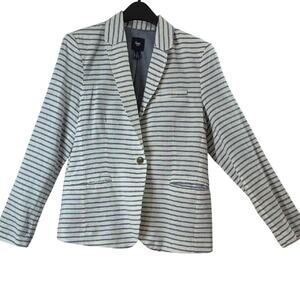 GAP Womens Sz 12 Linen Blend Academia Preppy Fairy Shoulder Pads Stripe Blazer
